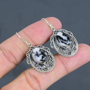 Boucles d'oreilles pendantes en turquoise buffle blanc, faites à la main, bijoux en argent sterling 925, pierre précieuse naturelle, cadeau pour elle - Product Image 5