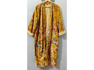 Peignoir Kimono en Velours de Coton Indien en Gros, Robes Imprimées Animaux Colorées Style Kantha, Vêtements de Nuit Faits Main, Robe Longue Maxi - Product Image 4