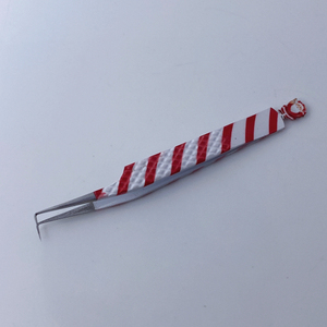 Pince à épiler de précision en acier inoxydable, manche rayé rouge et blanc, pointe lisse, outil professionnel pour extensions de cils et mise en forme des sourcils - Product Image 5