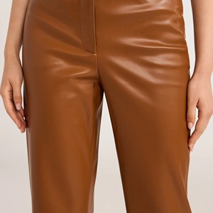 Pantalones de cuero holgados para mujer, transpirables, de verano, tejidos, de cintura media, con cierre frontal plano, de largo completo, negros, informales, a la moda - Product Image 6