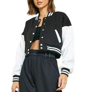 Chaqueta Varsity en Blanco y Negro con Bloques de Color, Cierre de Botones, Estilo Casual Corto, Unisex, para Otoño - Product Image 6