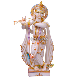 Marble Krishna Statue | White Marble Flute Playing Lord Krishna Murti with Peacock | Handcrafted Marble Idol | MALIYAS India - Product Image 3