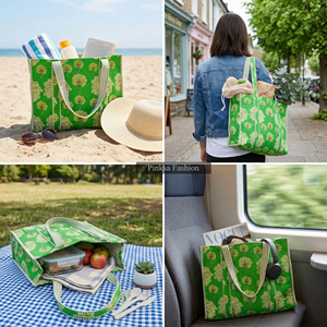 Bolso Tote Grande de Verano para Mujer, de Algodón Acolchado con Estampado de Palmeras Verdes, Hecho a Mano en Jaipur, Ideal para la Playa o Viajes - Product Image 2