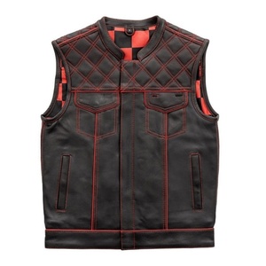 Chaleco de Cuero Genuino para Motociclistas, con Costuras Rojas, Elegante, en Varios Colores, Venta al Por Mayor - Product Image 1