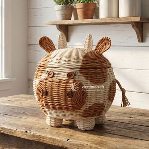 Cesta de Almacenamiento Moderna y Ecológica de Mimbre con Forma de Vaca, Organizador con Forma de Animal para la Habitación del Bebé, Dormitorio y Decoración del Hogar - Product Image 4