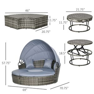 Set di Mobili da Giardino in Rattan Convertibile 4 Pezzi con Tettoia Regolabile, Divano Sezionale e 2 Sedie, Tavolo per Lettino/Sdraio e Riparo dal Sole - Product Image 3