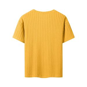 เสื้อยืดแขนสั้นผู้ชายสีพื้น คอโอ ทรงลำลอง ผ้าถักลายเคเบิ้ล คอกลม ทรงปกติ - Product Image 2