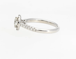 Flower Shape Diamond Engagement <b>Ring</b> Women's <b>925</b> <b>Silver</b> Plated Rhodium Finish Classic Style Pave Setting Round Stone - Product Image 1