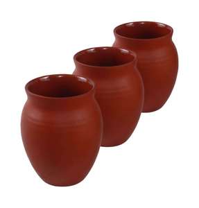 Ensemble de 3 tasses à thé en céramique Kulhad en terre cuite, accessoires de bar minimalistes, vaisselle réutilisable de style vase rouge - Product Image 1