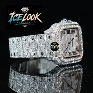 Montre mécanique Ice Look avec cadran carré, lunette en cristal, chiffres romains, bracelet, montre-bracelet pour homme - Product Image 2