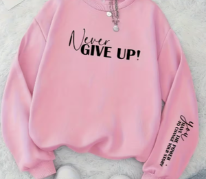 Sudadera de cuello redondo rosa para mujer Hardihood International con estampado de letras 'Never Give', hombros caídos, manga larga, informal, de punto. - Product Image 6