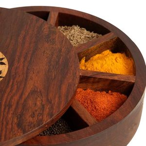 Sheesham Wooden Spice <b>Box</b> for Kitchen with Compartments Lid Traditional <b>Masala</b> Dabba Organizer - Product Image 2