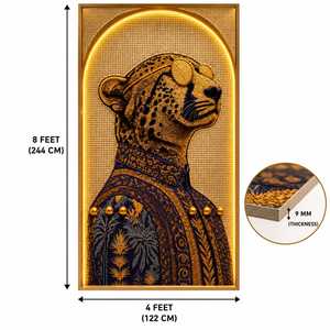 3D Cheetah Wall <b>Art</b> Panel 8 Feet Decorative Animal Artwork 4 Feet Wide Embossed <b>Textured</b> Leopard Portrait Wall Mural with Gold - Product Image 2
