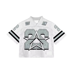เสื้อยืดโอเวอร์ไซส์ทรงบ็อกซี่สไตล์วินเทจคุณภาพสูงสำหรับผู้ชาย ตัดเย็บตามสั่ง เสื้อครอปท็อปแบบซับลิเมชั่น ลายเสื้อเจอร์ซีย์อเมริกันฟุตบอลแบบตาข่าย - Product Image 3