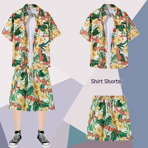 Ensemble de plage décontracté pour homme, vêtements d'été fins et amples, shorts à imprimé floral numérique, ensemble de plage hawaïen en polyester tricoté - Product Image 5