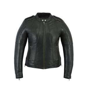 Women's <b>Leather</b> <b>Biker</b> <b>Jacket</b> Stand Collar Zipper Cuff Lace Up Zipper Pockets Regular Fit Winter Outerwear - Product Image 6