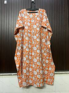 Robe Kaftan en Coton Écologique à Imprimé Floral, Col en V, Manches Chauve-Souris, Coupe Ample Longueur Ras du Sol, Style Bohème Décontracté, Taille Naturelle pour Femme - Product Image 4