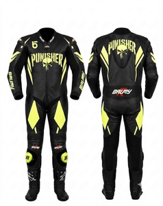 ชุดแข่งรถมอเตอร์ไซค์หนังวัว/หนังจิงโจ้สำหรับผู้ชาย รุ่น Punisher Super MotoCP แบบชิ้นเดียว ตัดเย็บตามสั่ง มาตรฐาน CE - Product Image 1
