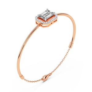 Nueva Pulsera Abrible de Lujo y Elegante en Oro Rosa de 14kt con Halo Estelle y Diamante Esmeralda de Laboratorio (1 Ct.) Tw. Marcado de Joyería Fina de Lujo - Product Image 1