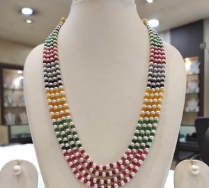 Conjunto de collar Mala con perlas auténticas de calidad premium clásica y juego de aretes para mujeres y niñas, colección para bodas y fiestas. - Product Image 1