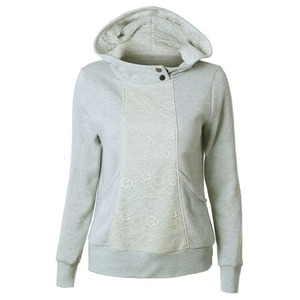 Sweat-shirt personnalisé pour femme en molleton de coton avec capuche en dentelle jaune à motif floral, col cheminée boutonné, vente en gros OEM - Product Image 3