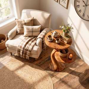 Solid Wood Twisted Pedestal Accent Table Handcrafted Organic Modern Furniture Natural Wooden <b>Stools</b> Ottomans - Product Image 5