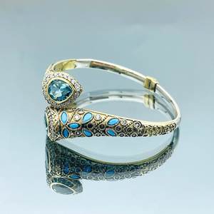 Handmade Aquamarine Stone <b>Bracelet</b> Sterling <b>Silver</b> <b>Cuff</b> Bangle Natural Blue Gemstone Jewelry Adjustable Gift For Women - Product Image 4