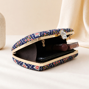 Bolso de Mano Étnico Azul Marino, Bolso de Diseño Étnico para Mujer, para Bodas y Eventos Festivos - Product Image 3
