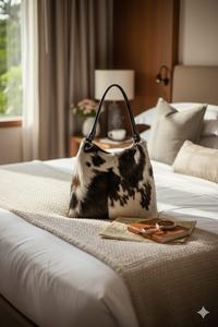 Sac fourre-tout en cuir véritable de vachette à poils, brodé, avec fermeture éclair, style vintage, pour femme, personnalisable LHTB-0012 - Product Image 6