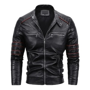 <b>Men's</b> Slim Sheep Skin <b>Leather</b> <b>Jacket</b> New Winter Warm Casual Motorcycle Biker Coat Canvas Fabric <b>jacket</b> for <b>men</b> - Product Image 1