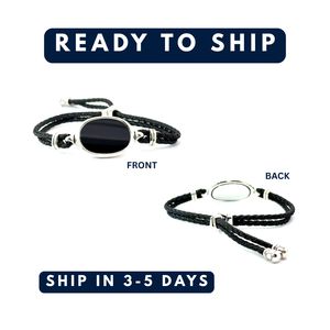 Women's Trendy Elegant 925 <b>Silver</b> Adjustable Size Rounded Black Onxy Crystal <b>Bracelet</b> Cord <b>Beaded</b> Bangle Custom Logo 10.5g Fast - Product Image 3