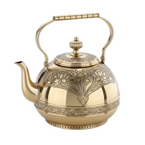 Vintage Inspired Handcrafted Brass Teapot <b>with</b> Detailed Embossed Patterns, Decorative Tea <b>Kettle</b> for Ethnic Interior Decoration - Product Image 1