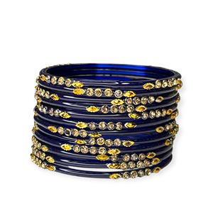 Bracelets en verre brillant bleu flamme avec perles d'imitation plaquées or, tendance, prix de gros pour mariage - Product Image 2