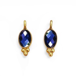 Sapphire Quartz Gemstone 6x4 MM Oval Bezel <b>Charms</b> Pendant - Handmade <b>Charm</b> for Making <b>Bracelet</b> Necklace - Product Image 1