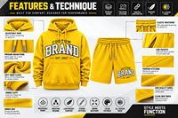 Ensemble 2 pièces personnalisé pour homme : sweat à capuche et short en coton jaune, tenue décontractée imprimée avec étiquette privée