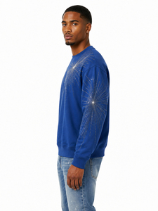 Sweat-shirt à col rond pour homme avec strass, bleu, coupe classique, tricoté, décontracté, pull d'hiver, sweat-shirts à strass pour homme - Product Image 3