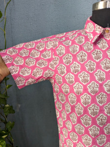 <b>Men's</b> <b>Pink</b> Printed Short Sleeve Casual <b>Shirt</b> Turn-down Collar Breathable Cotton Summer Wear - Product Image 5