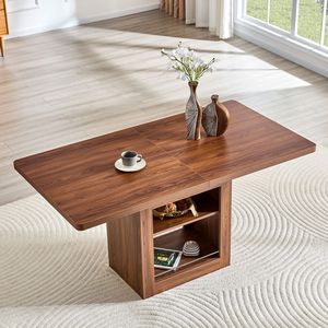 Tavolo da Pranzo Rettangolare Allungabile in Noce 150-180 cm con Spazio Contenitore e Funzione Estraibile, Tavolo da Cucina - Product Image 1
