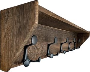 Estante de Pared Rústico de Madera Maciza con 5 Ganchos Metálicos, Ecológico, de 35 Pulgadas, Perchero para Entrada - Product Image 3