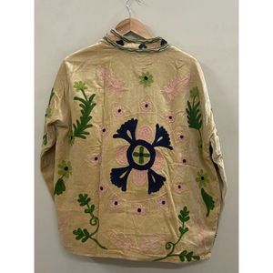 Hand Embroidered Velvet Knitted Cotton <b>Jacket</b> <b>Women</b> Mandarin Collar Full Sleeve Floral Pattern Open Front Prairie Winter/<b>Spring</b> - Product Image 5