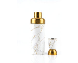 Ensemble de barware de luxe moderne et durable en 2 pièces comprenant : 1 shaker à cocktail droit et 1 doseur double face - Product Image 1