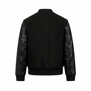 Men'<b>s</b> Customized Colors Varsity <b>Jacket</b> Woolen Body Leather Sleeves Stand Collar Button Front Casual Winter Vintage Patchwork - Product Image 3