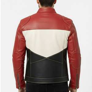 Blouson d'hiver en cuir noir pour homme, coupe ajustée, style motard, vente en gros - Product Image 2