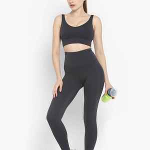 Ensemble de sport et yoga 2 pièces à séchage rapide avec soutien-gorge et logo frontal, en Spandex/Nylon sans couture anti-plis pour femme - Product Image 5