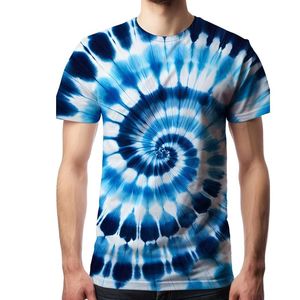 Men's <b>Tie</b> Dye Casual <b>Knitted</b> Short Sleeve T-Shirt with Front Logo 100% Polyester - Product Image 3