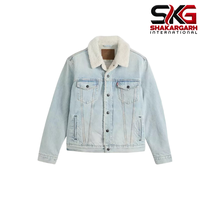 Veste en jean bleu clair doublée en sherpa pour homme, style vintage décontracté, boutonnée sur le devant, pour l'automne et l'hiver