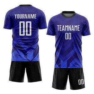 ชุดฟุตบอลสีน้ำเงิน ขาว ดำ แบบซับลิเมชั่น ปรับแต่งได้เต็มรูปแบบ เสื้อฟุตบอลพรีเมียม ระบายอากาศได้ดี สำหรับนักกีฬา - Product Image 1