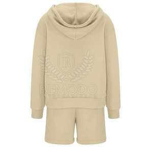 Conjunto de Sudadera con Capucha y Pantalones Cortos para Mujer, Diseño Personalizado OEM, Manga Larga, Tejido de Algodón, Corte Holgado Informal, con Bolsillo y Cremallera - Product Image 2