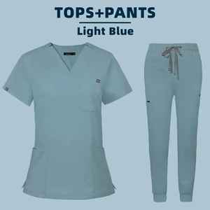 Ensemble de blouses médicales pour femmes, bleu ciel, tendance, en polyester extensible, uniformes d'hôpital - Product Image 1