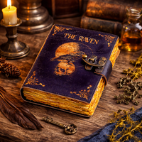 Diario de Tapa Dura de Cuero Vintage New Era Large Grimoire, Cosido con Hilo, con 100 Páginas en Blanco para Libros de Hechizos y Regalos